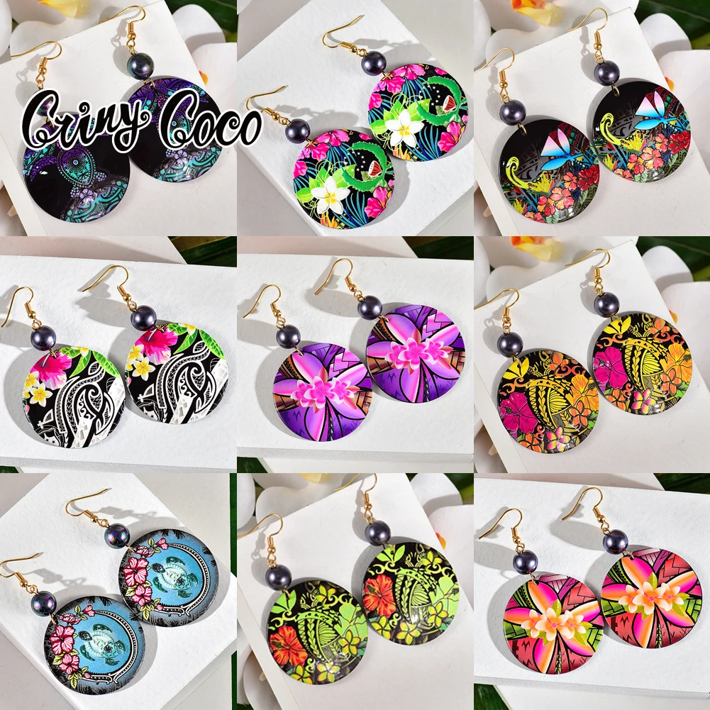 Cring Coco Acrylic Trendy Women\'s Earrings 2024 Hawaiian Polynesian Plumeria Flower Earings Accessories Jewelry for Women New