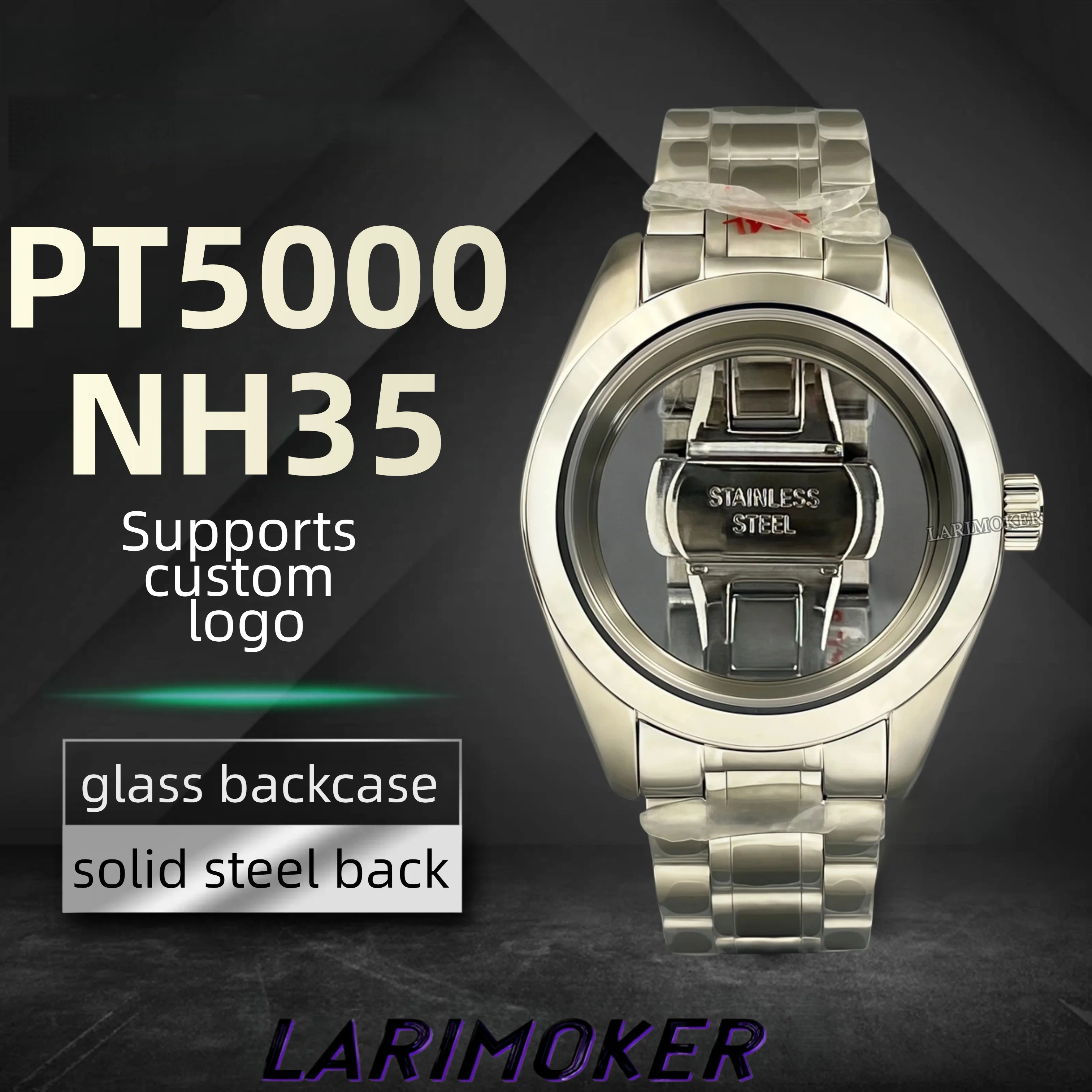 

LARIMOKER 39MM Sapphire Crystal Stainless Steel Case Suitable for NH35 PT5000 Available with Stainless Steel and Leather Straps