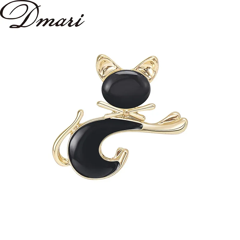 Dmari Women Brooches Cute Cat Lapel Pins 2-Color Resin Animal Accessories Office School Jewelry For Luxury Clothing