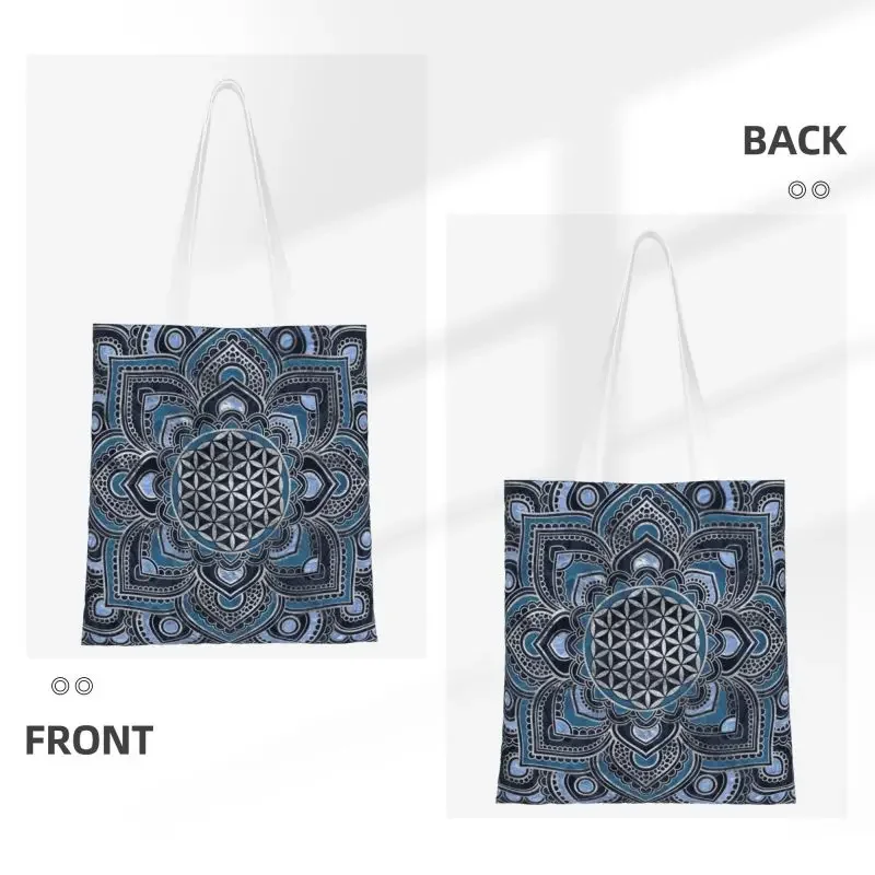 Custom Flower Of Life In Mandala Shopping Canvas Bags Women Durable Grocery Zen Yoga Meditation Tote Shopper Bags