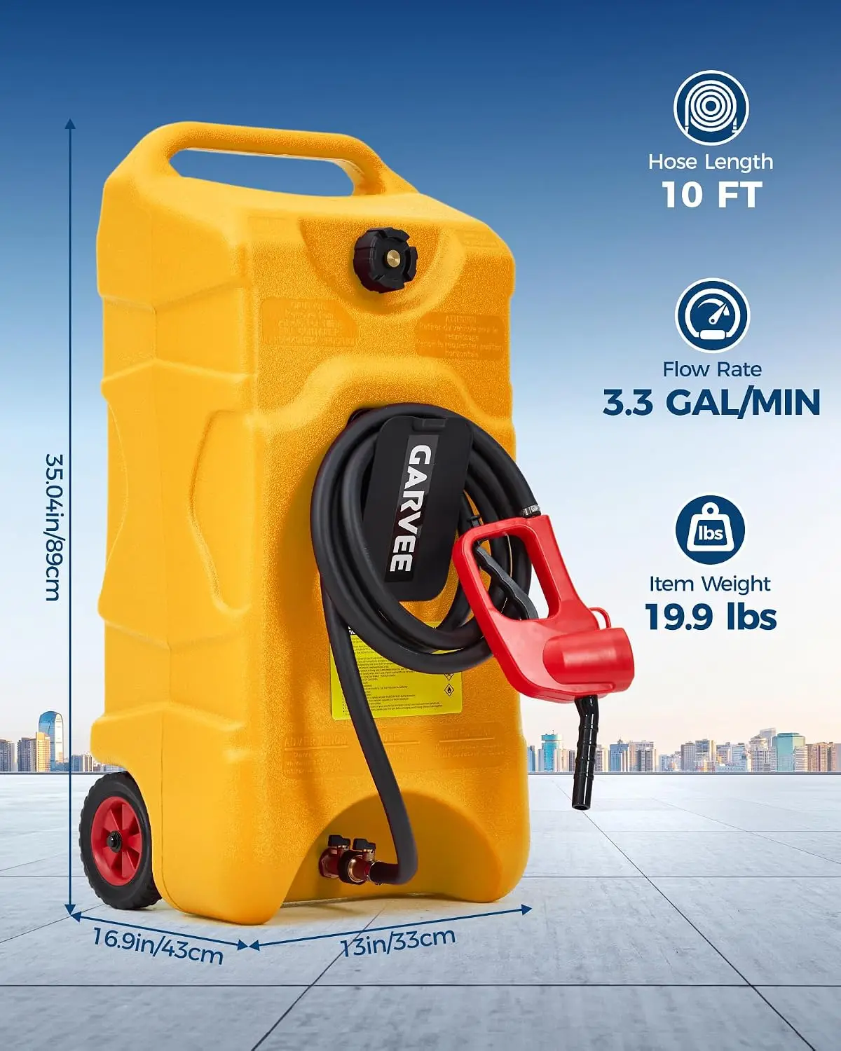 Tacleekii 15 Gallon Oil Can Fuel Tank Container with LE Fluid Transfer Manual 10 FT Siphon Pump Portable Diesel Oil Storage Caddy with Wheels for Car, ATV, Weeder, Boat, Tractor,Snow Blower,Generator