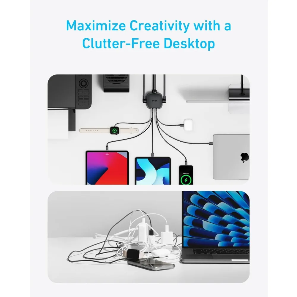

9-in-1 Desktop Charger Power Strip with 100W USB C 300J Surge Protector 5ft Cord