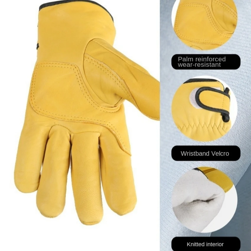 Guantes de trabajo de cuero de oveja de doble palma para Conductor, conducción de camión, almacén, jardinería, construcción duradera