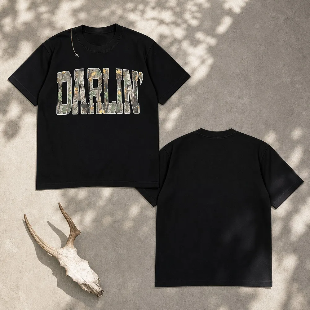 Retro Camo Western T-Shirt, Darlin Retro Camo Country Distressed Cowboy Quote, Camouflage Shirt, Western Concert Shirt, Southern Tee Round Neck Crewneck