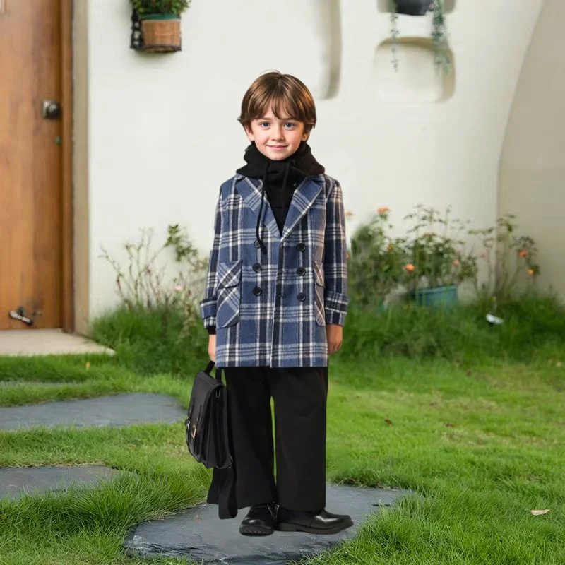 

Детская официальная ветрозащитная уличная праздничная куртка для мальчиков в клетку в стиле ретро, зимнее длинное шерстяное пальто, детское шерстяное пальто для джентльменов