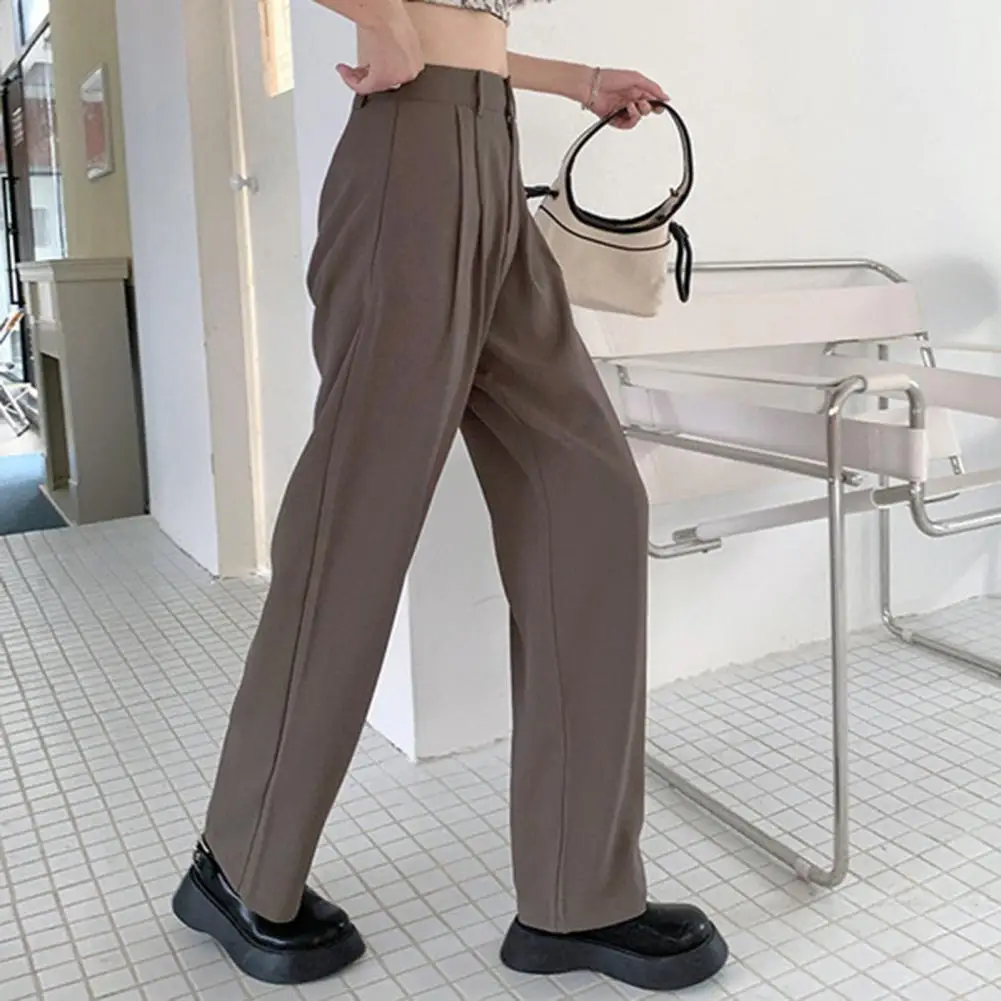 Casual Loose Fit Trousers Elegant Women\'s High Waist Suit Pants with Wide Leg Pockets Stylish Office Lady Trousers for A