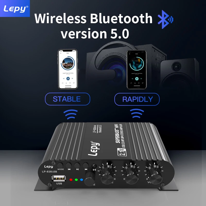 

LEPY LP-838USB Bluetooth усилители мощности 2,1 3-канальный супер бас USB без потерь воспроизведения музыки с дистанционным управлением цифровой BT5.0 Amp