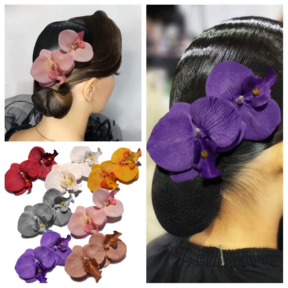 

Новая большая заколка для волос в виде цветка орхидеи, розовая, с цветочным узором, тканевое украшение для волос