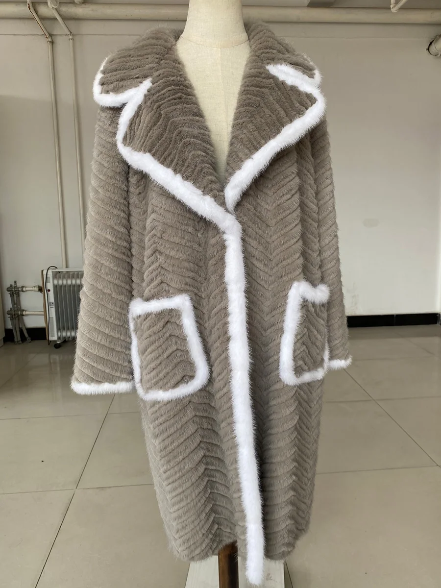 HDHOHR 2025 abrigos de piel de visón Natural de alta calidad, abrigos de visón tejidos para mujer, chaquetas de piel de visón auténtica de invierno a la moda para mujer