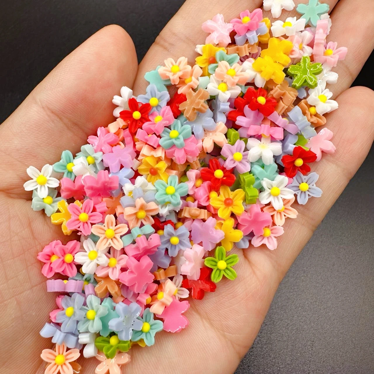 50Pcs 8mm Mini Flower Nail Art Charms 3D Mix Colors Floral Resin Rhinestones Nail Manicure Nail Decorations Supplies Accessories