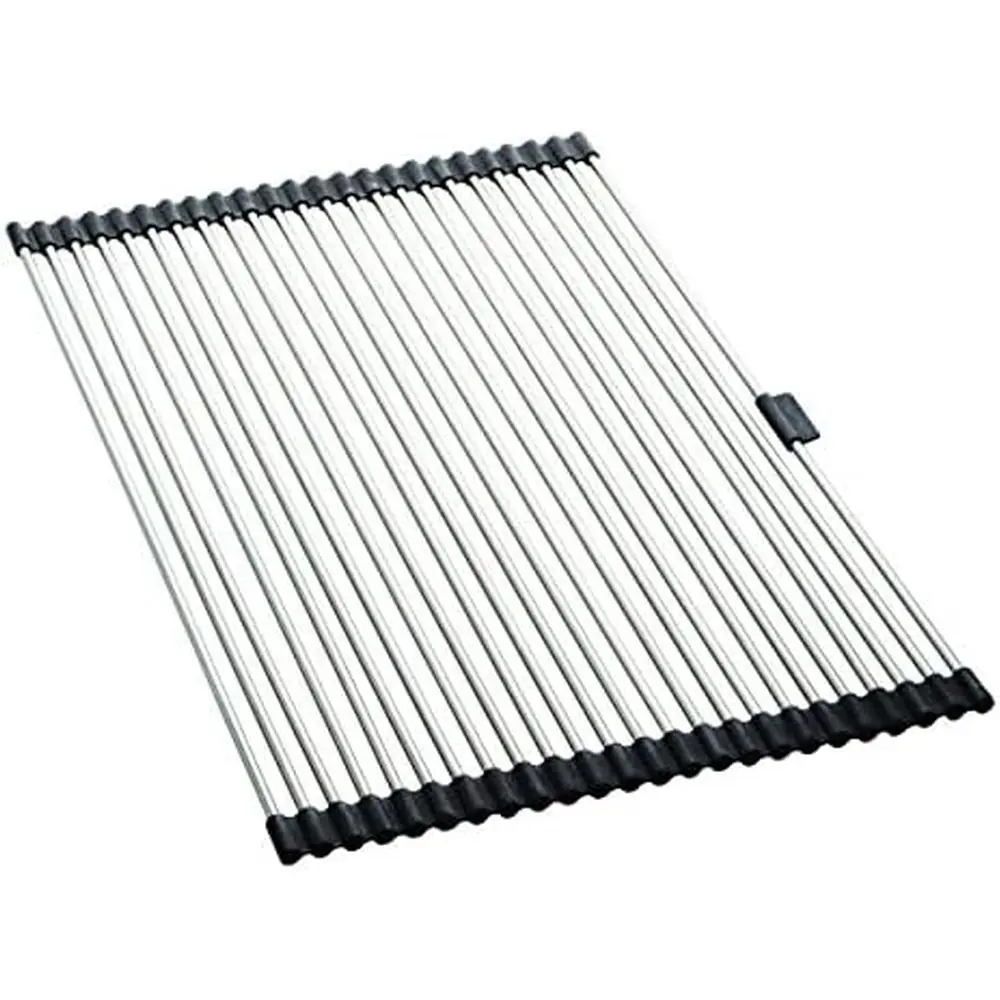

Space Saving Roll Up Dish Drying Mat with Rust Resistant Stainless Steel Wires, Non Slip, Large, Silver/Black