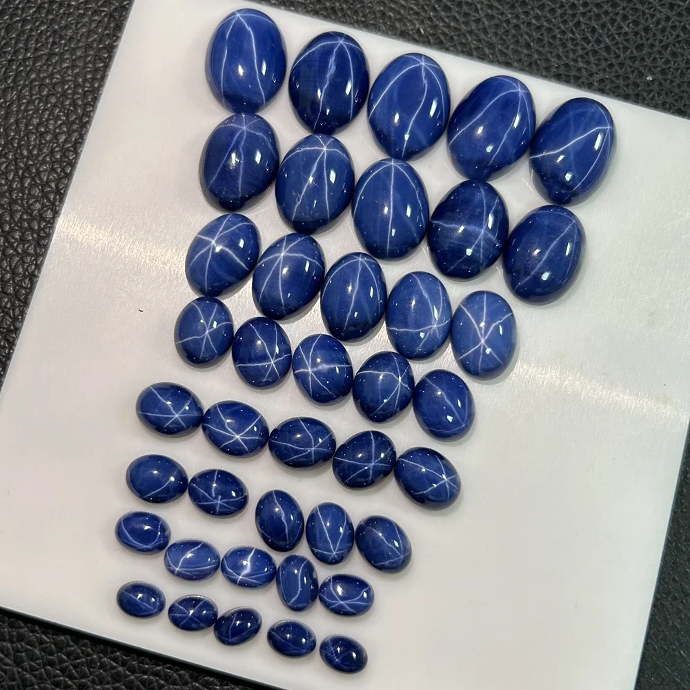 Star Blue Ruby Oval Shape Synthetic Flat Back Cabochon Gemstone for Jewerly Making