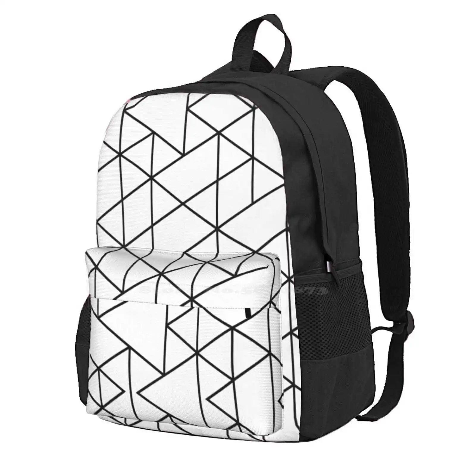 Triangles, Black And White Hot Sale Schoolbag Backpack Fashion Bags Graphic Pattern Abstract Geometry Geometric Lines Triangles