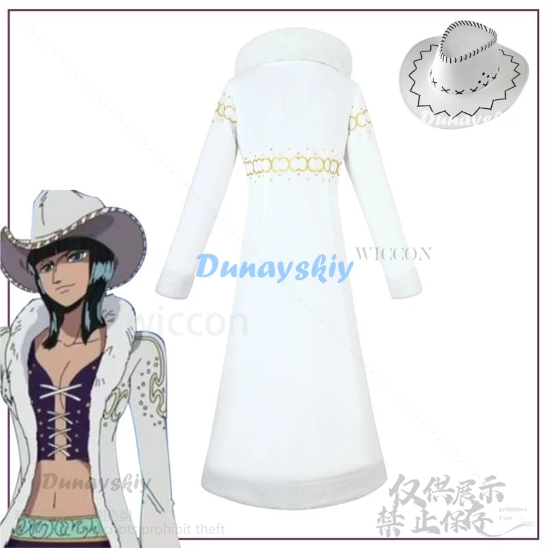 Anime nico robin cosplay sexy traje peruca vestido lolita casaco branco capa blusão chapéu mulher halloween terno de natal personalizado