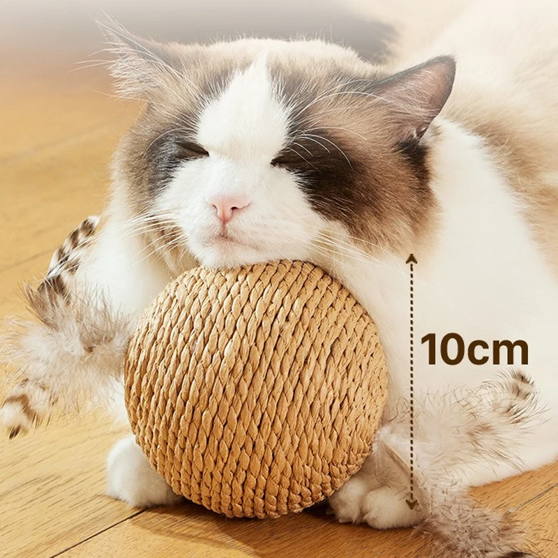 Brinquedo Interativo de Sisal para Gatos: Bola Arranhador para Limpeza dos Dentes de Gatinhos, Anti-Mordida, 10CM, Bola Super Grande com Som para Gatos, Suprimentos para Animais de Estimação