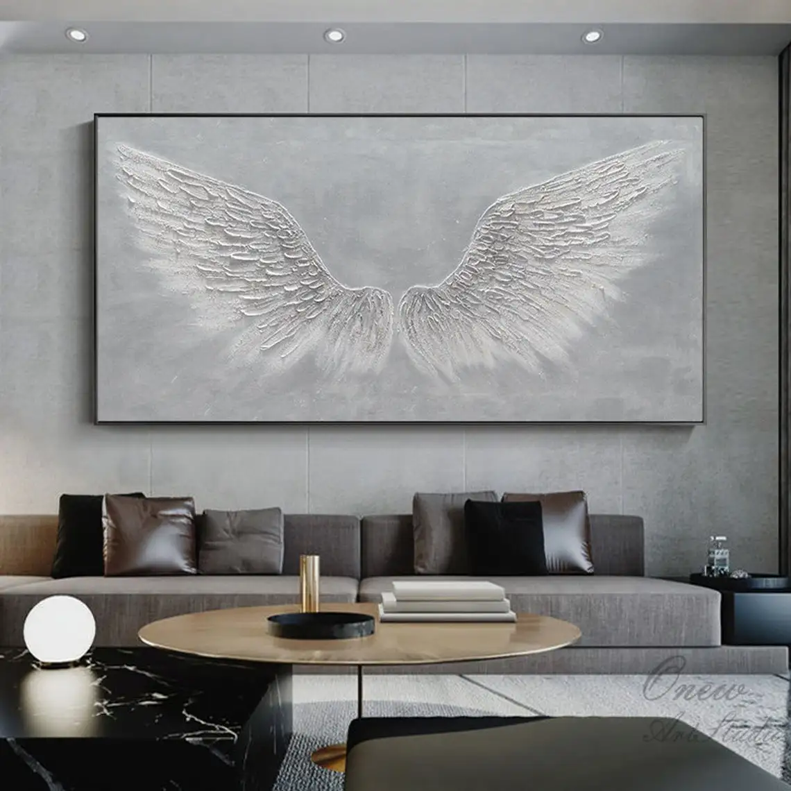 Angel Wing Oil Painting Hand Painted on Canvas Large Abstract Feather Wings Wall Art Modern Artwork for Living Room Bedroom