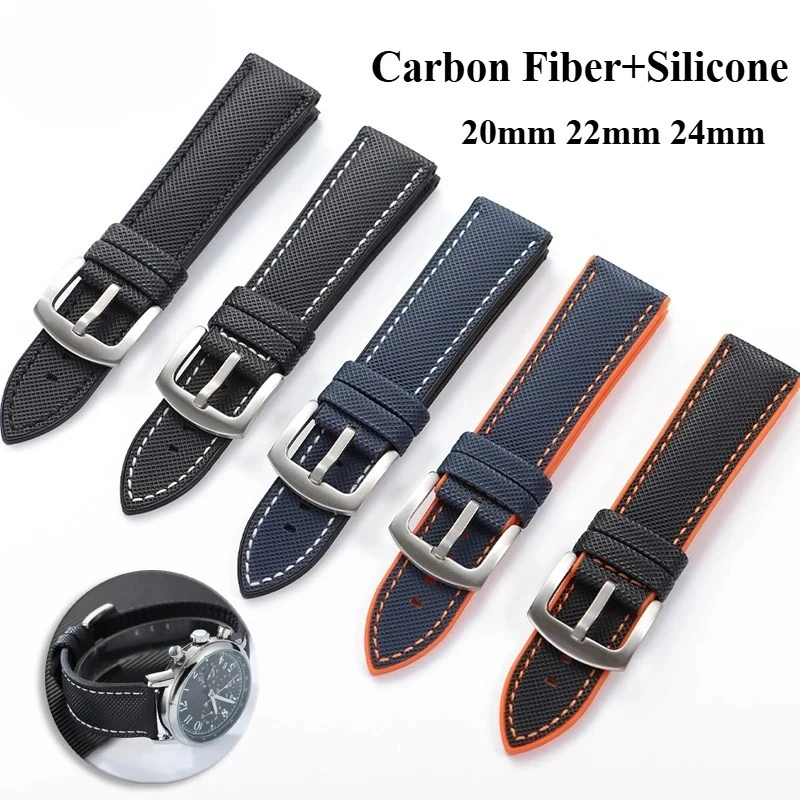 Силиконовый ремешок из углеродного волокна 20 мм 22 мм 24 мм спортивный водонепроницаемый ремешок для часов Omega для IWC для часов Citizen мужские аксессуары