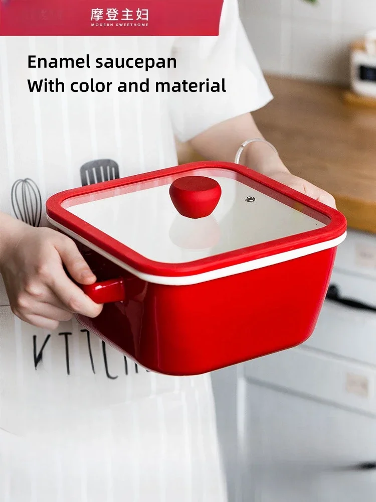 Enameled Enamel Pot Cooking Pot Household Double Ear Soup Pot Non-stick Gas Boiling Water Pot Cooking Noodles Soup Pots