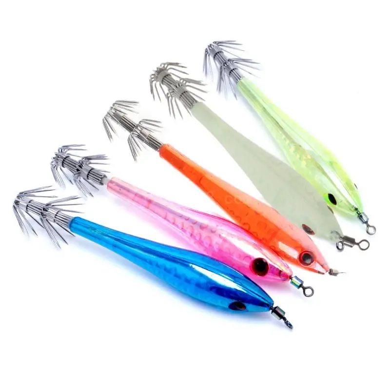 5Pcs Glow In Dark Luminous Squid Cuttlefish Fishing Lures Tackle Jig Bait Hooks image 2