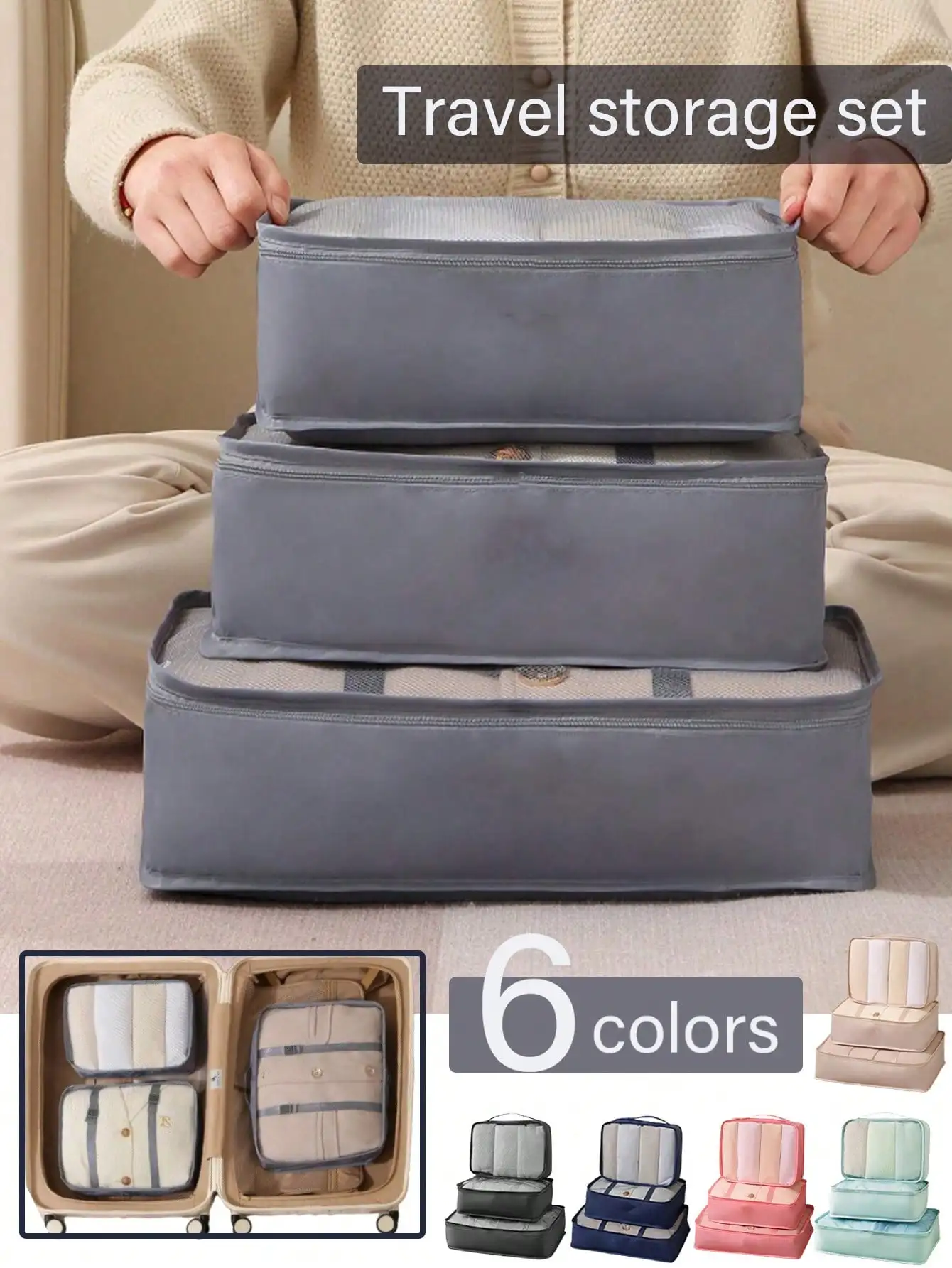 1/3pcs Travel Packing Cubes, Large Capacity Clothes Organizer Bags, Foldable Luggage Packing Organizers, Travel Essentials, Comp