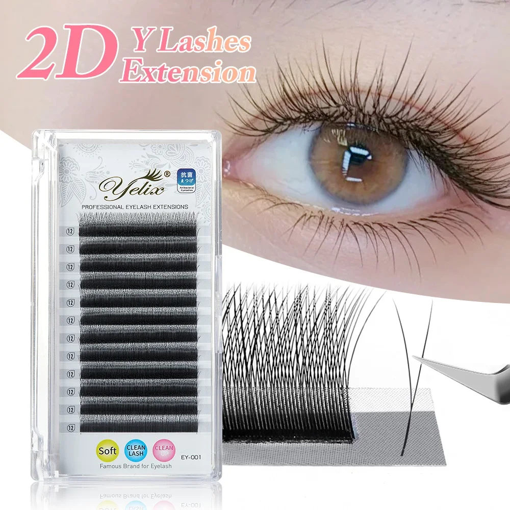 

Yelix 2D Volume Lashes 0.10D 8-12mm Single Tip 2D Y Eyelash Extensions Professional Lash Extension Lightweight Premade Fans