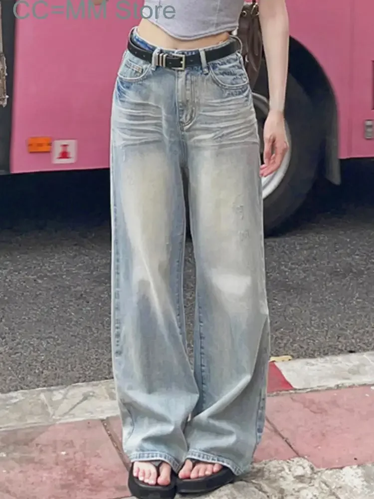 

New Summer Blue Vintage Jeans Women Pockets High Street Fashion Denim Pants Female High Waist Korean Style Casual Pants