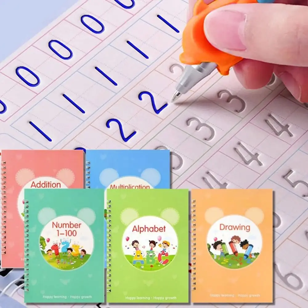 

3D Children's Handwriting Book Reusable Handwriting Magic Practice Writing Post with Pen Groove Design Writing Exercise Book