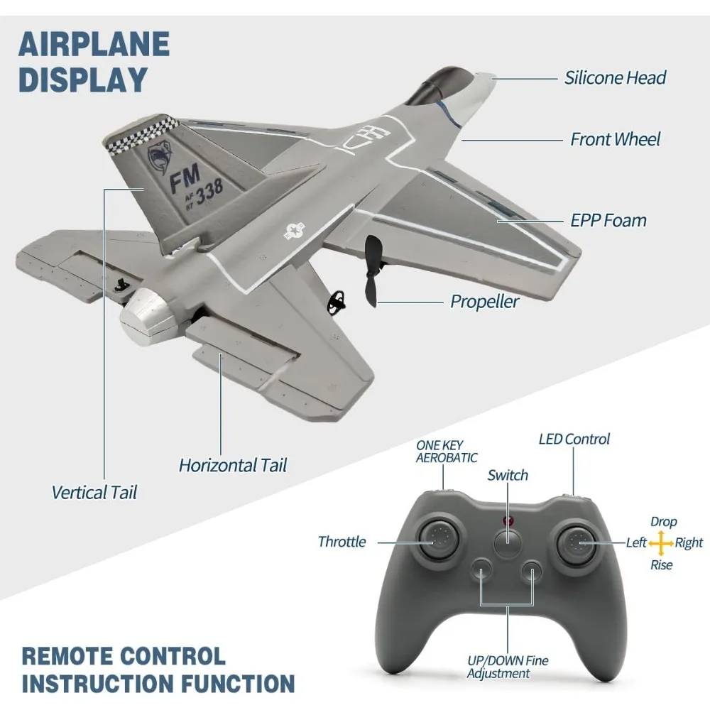 Aereo RC a 3 canali stile F16 per adulti con giroscopio a 6 assi e controllo da 2,4 GHz