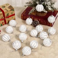 16pcs 6cm Painted Christmas Balls Set White Plastic Electroplated Christmas Hanging Balls DIY Cartoon Merry Christmas Tree Decor