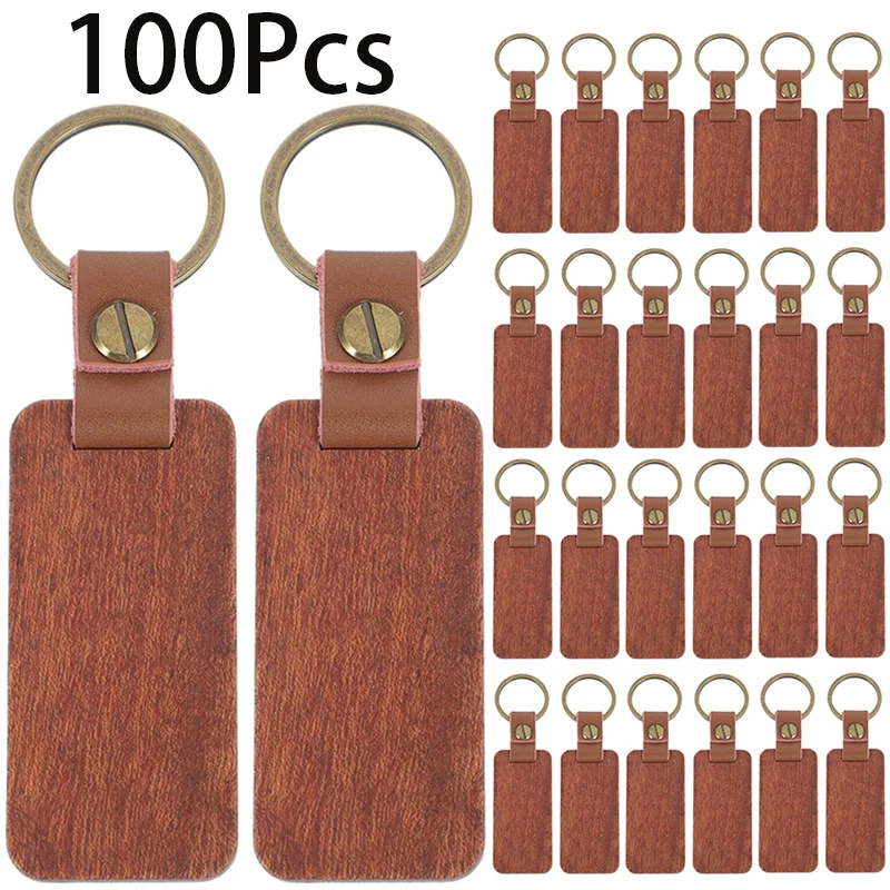 

100Pcs Rosewood Keychain Blank Wood Key Ring Blank Wooden Keyrings Homemade DIY Gift Crafts