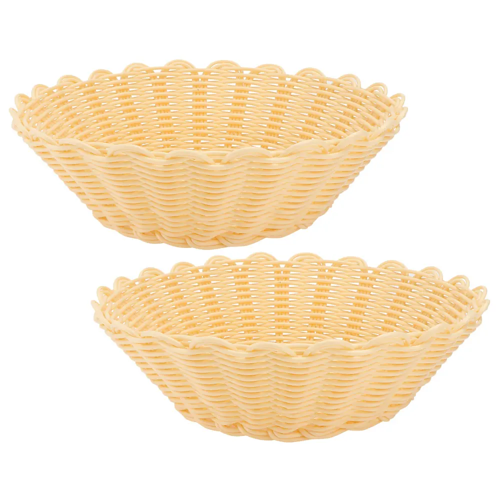 

2 Pcs Rattan Storage Baskets Kitchen Counter Small Round Woven Food Bread Fruits Serving High Grade Home ganization