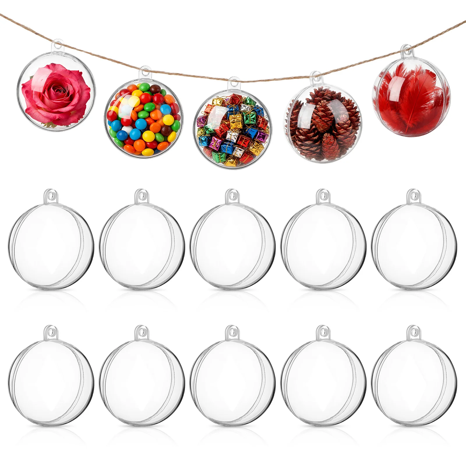 

15 pcs Plastic Christmas Ball Hollow Hanging Decor For Tree Ornnaments Xmas Pendant Party Wedding Garden Celebration Fillable