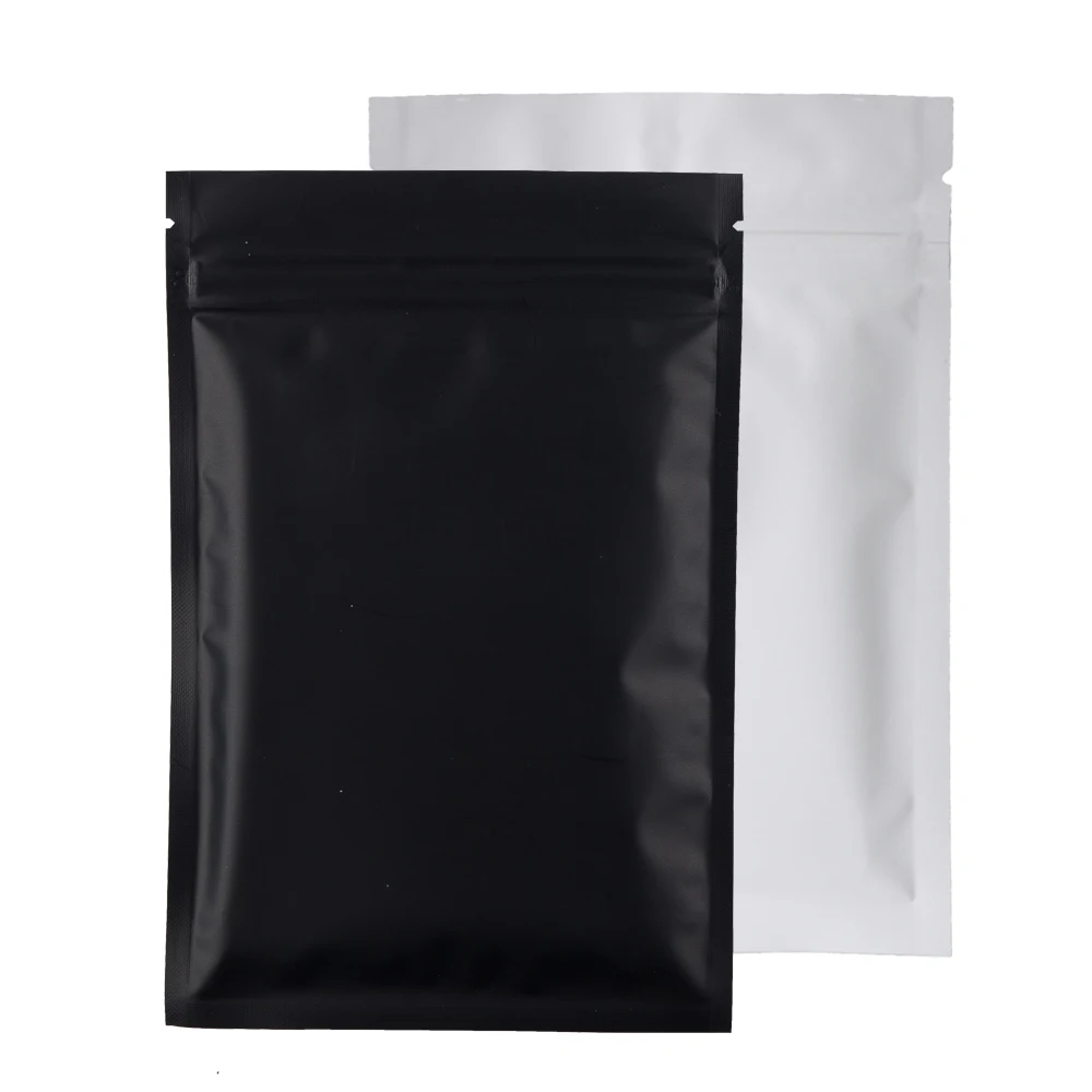 Thick 50pcs Matte Black White Smell Proof Zip Lock Plastic Bag Food Powder Package Pouch Aluminum Foil Mylar Heat Seal Zip Bags