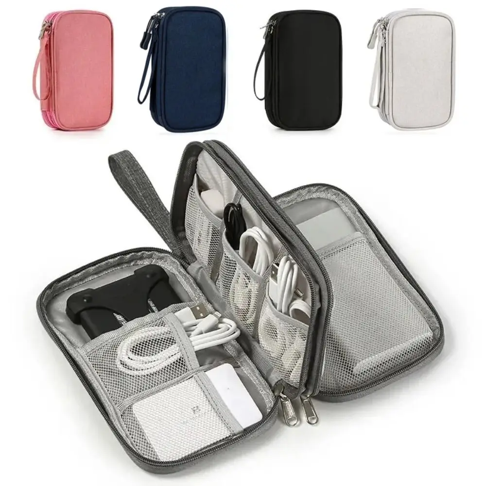 

Oxford Travel Cable Bag Waterproof Multi-layer Digital Storage Pouch Solid Color Electronic Accessory Storage Bag