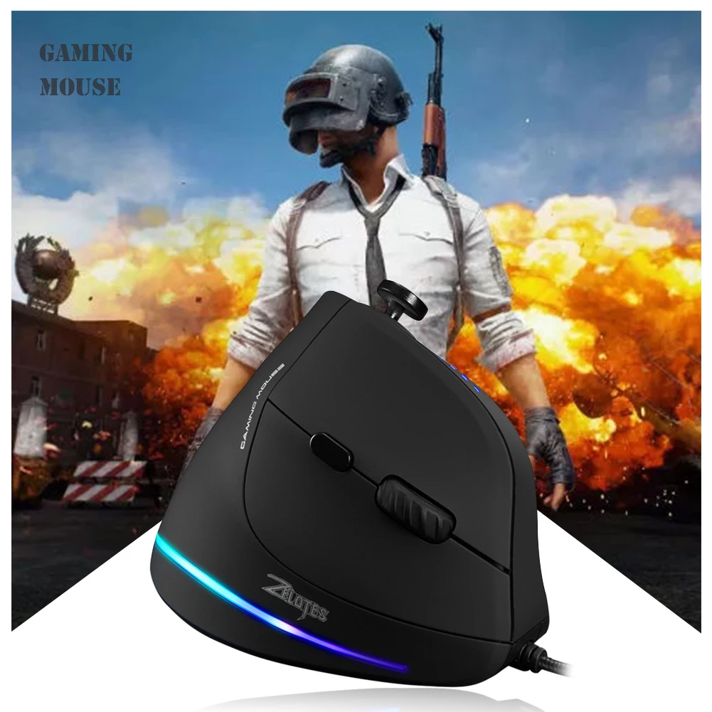 ZELOTES C-18 10000DPI RGB ajustável para jogos ópticos USB com fio vertical mouse