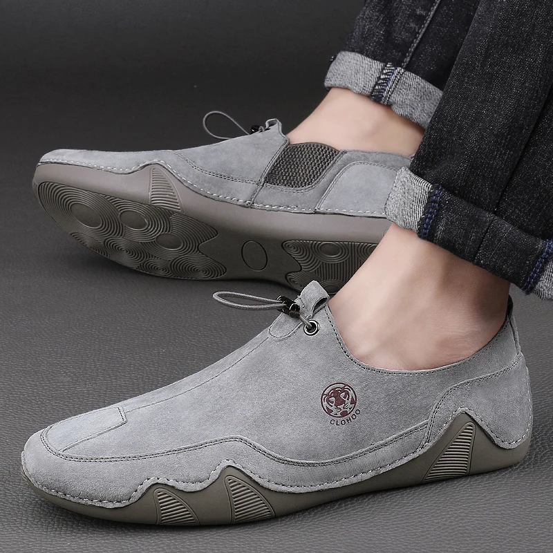Fashionable Outdoor Breathable Soft Soled Casual Bean Shoe for Spring New Men Comfortable Two-layer Pigskin Casual Octopus Shoes