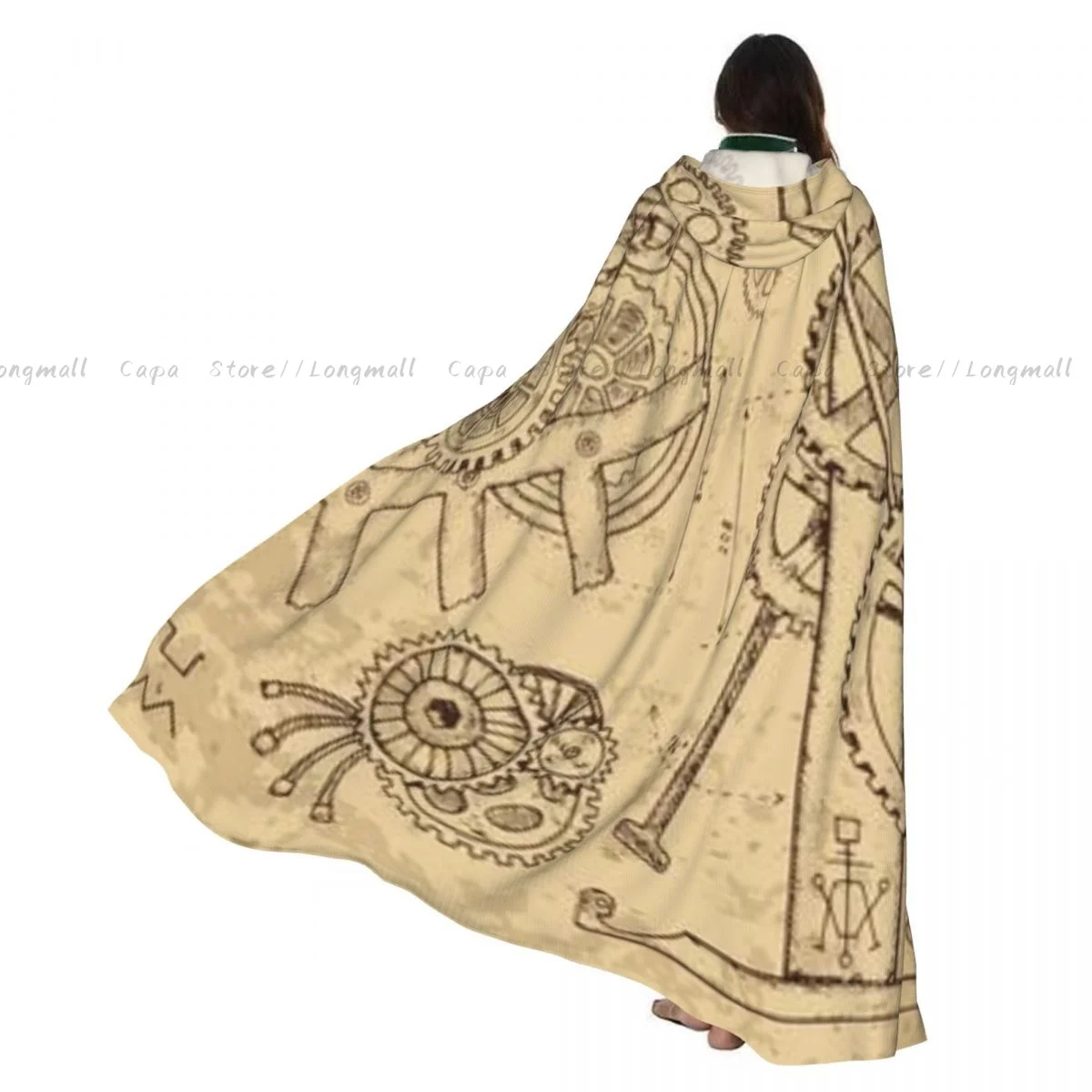 

Adult Vampire Cape Hooded Robe Retro Mechanisms And Machines In Steampunk Style Halloween Cloak Full Length Cosplay