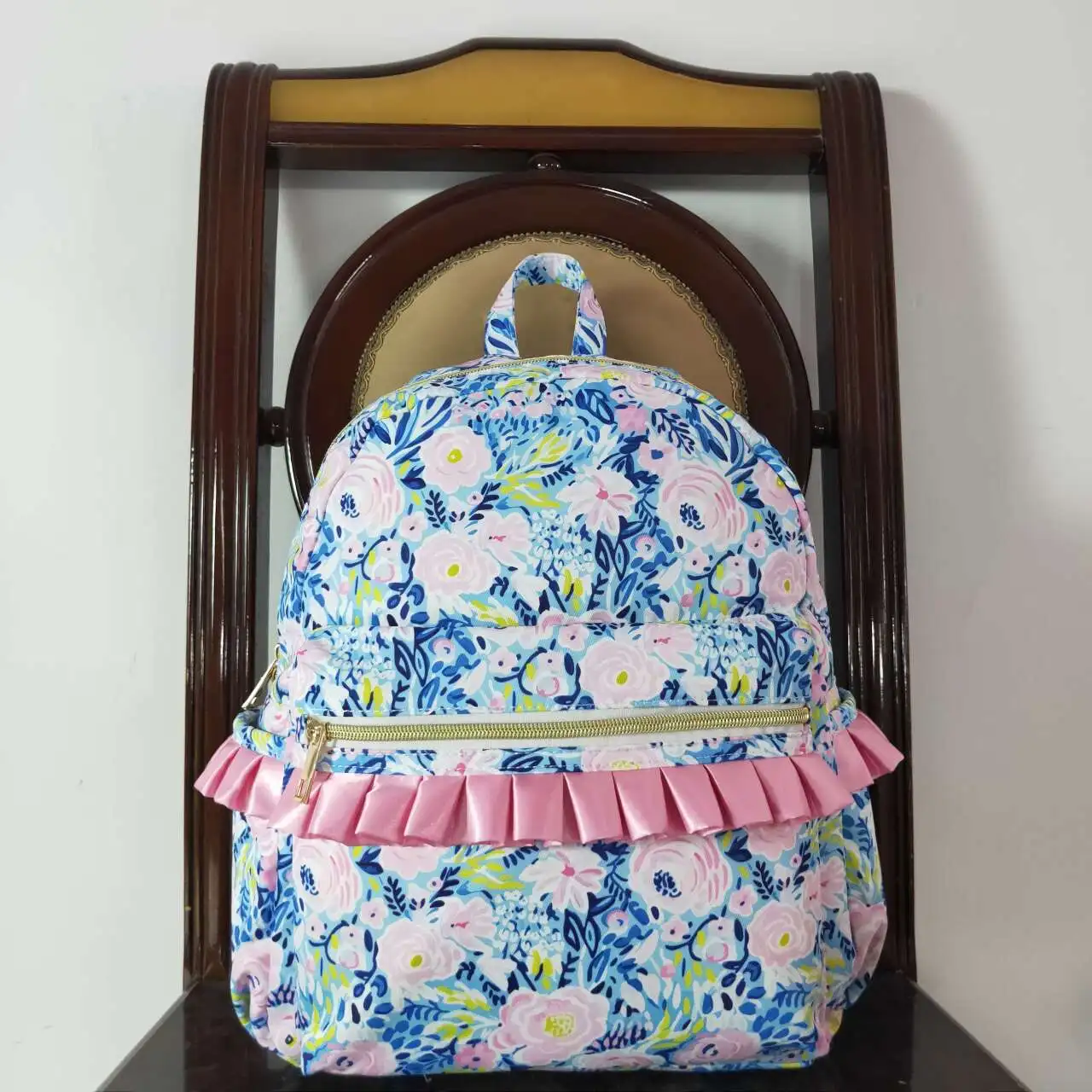 Mochila com renda floral para crianças, roupas de volta às aulas, roupas azuis, rosa rosa, atacado, moda, rts