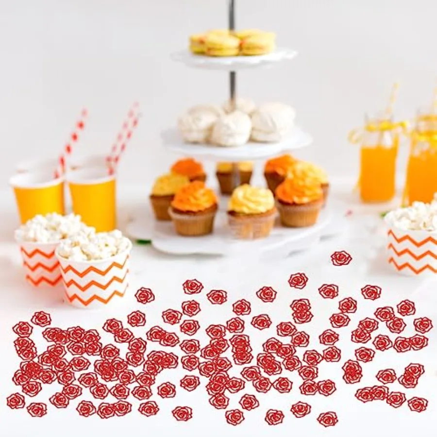 Coriandoli con fiori di rosa Glitter rossi Donne Mamma Compleanno Tavolo Coriandoli Matrimonio Anniversario Carta Scatter Fidanzamento Spettacolo Amore Festa T