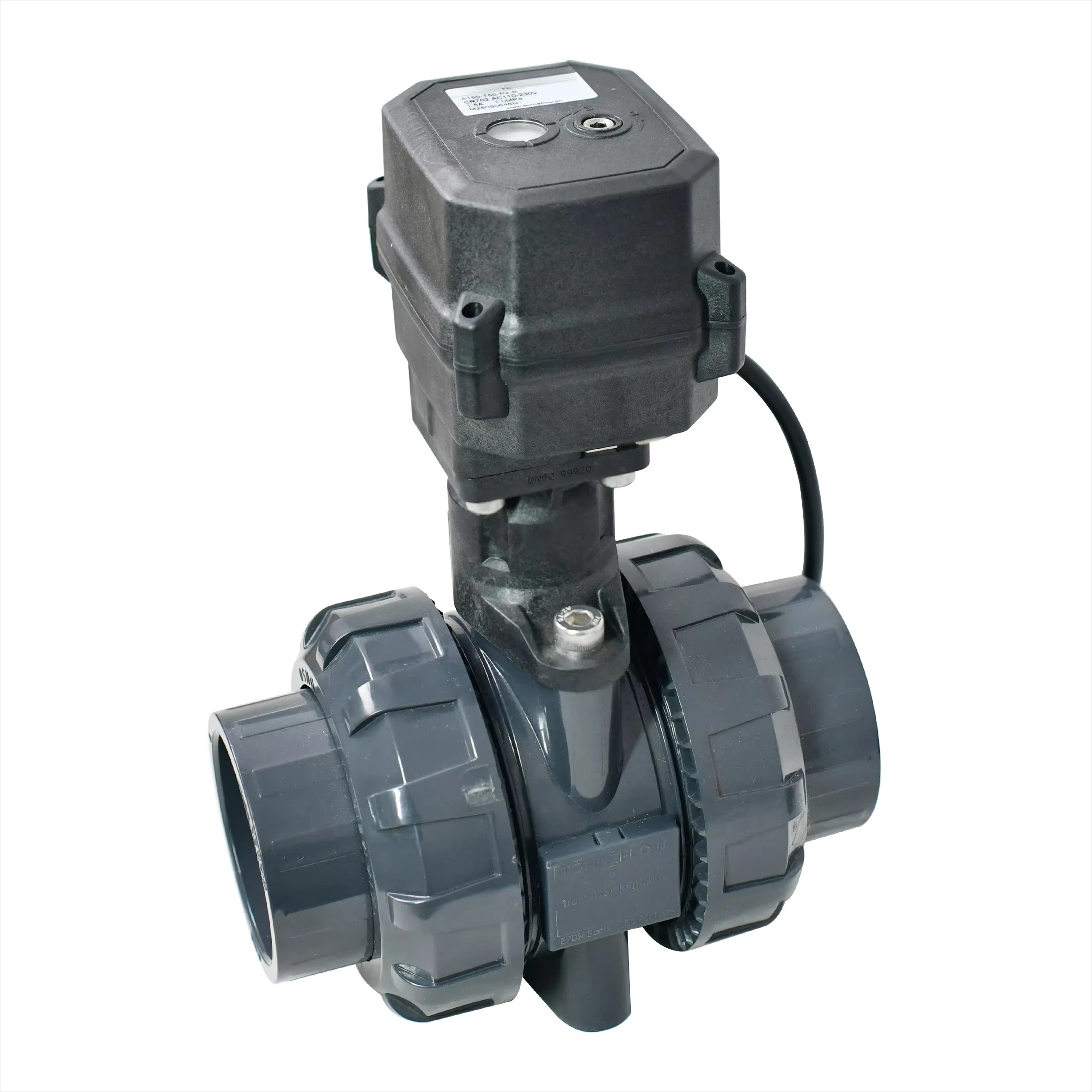

A150-T50-P2-B DN50 Socket Glue True Union Upvc Electric Ball Valve DC12v 24V for Outdoor Use