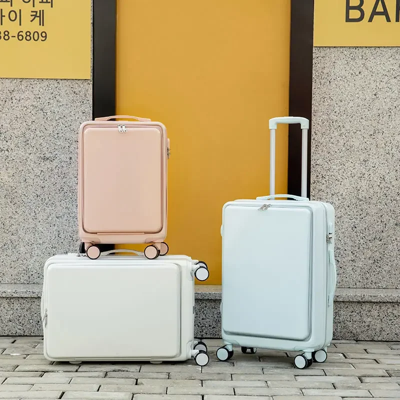 NEW fashion travel suitcase with wheels 20'' carry on luggage small bag 22/24/26/28inch rolling luggage front open trolley case