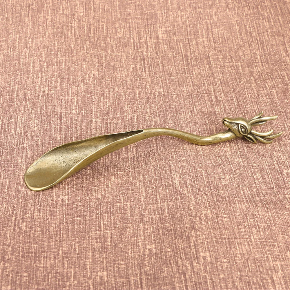 Ancient Brass Hand-carved Elk Tea Spoon Teaspoon National Tide Tea Ceremony Office Home Brass Antique Play Crafts