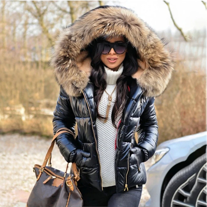 

Hooded Fur Collar Jackets and Coats Winter Women Parkas Casual Slim Short Fashion Female Jacket Cotton Padded Warm Outwear
