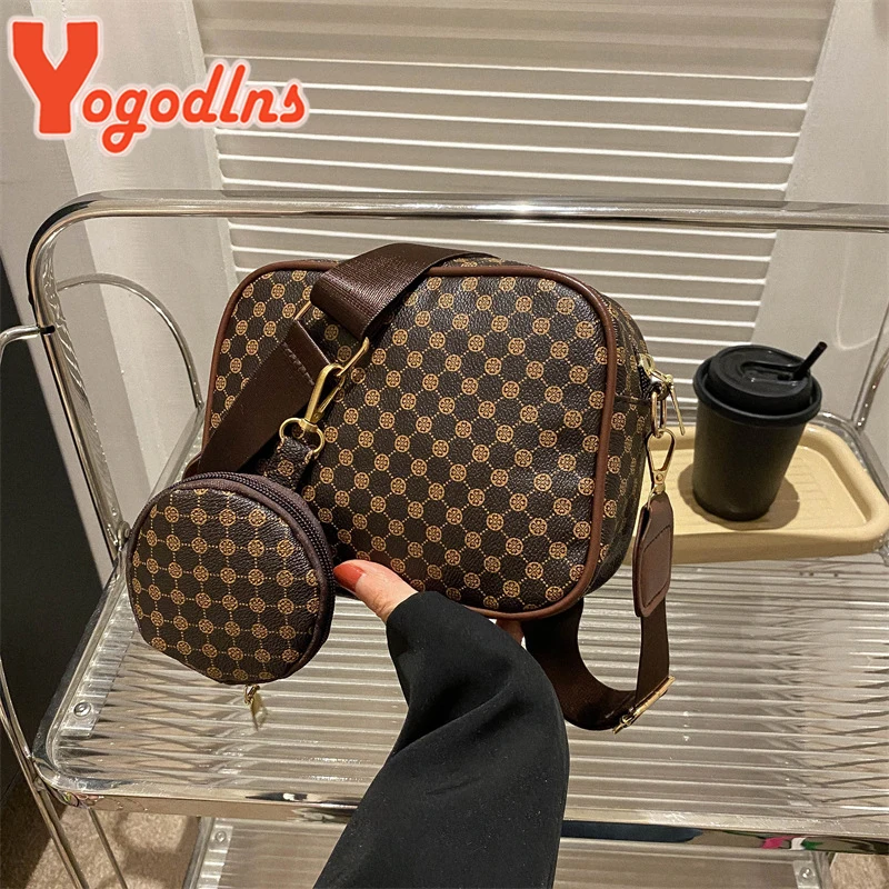 Yogodlns Vintage Pattern 2pcs Crossbody Bags Women Shoulder Shell Bag Trend Small Purse and Handbag Luxury Designer Female Bag