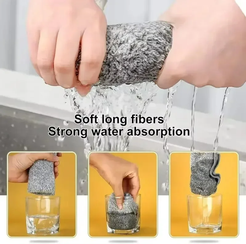 Bamboo Charcoal Cleaning Towel Kitchen Microfiber Cloth Rags Super Absorbent Non-Stick Oil Soft Dish Wipe Household Clean Towel