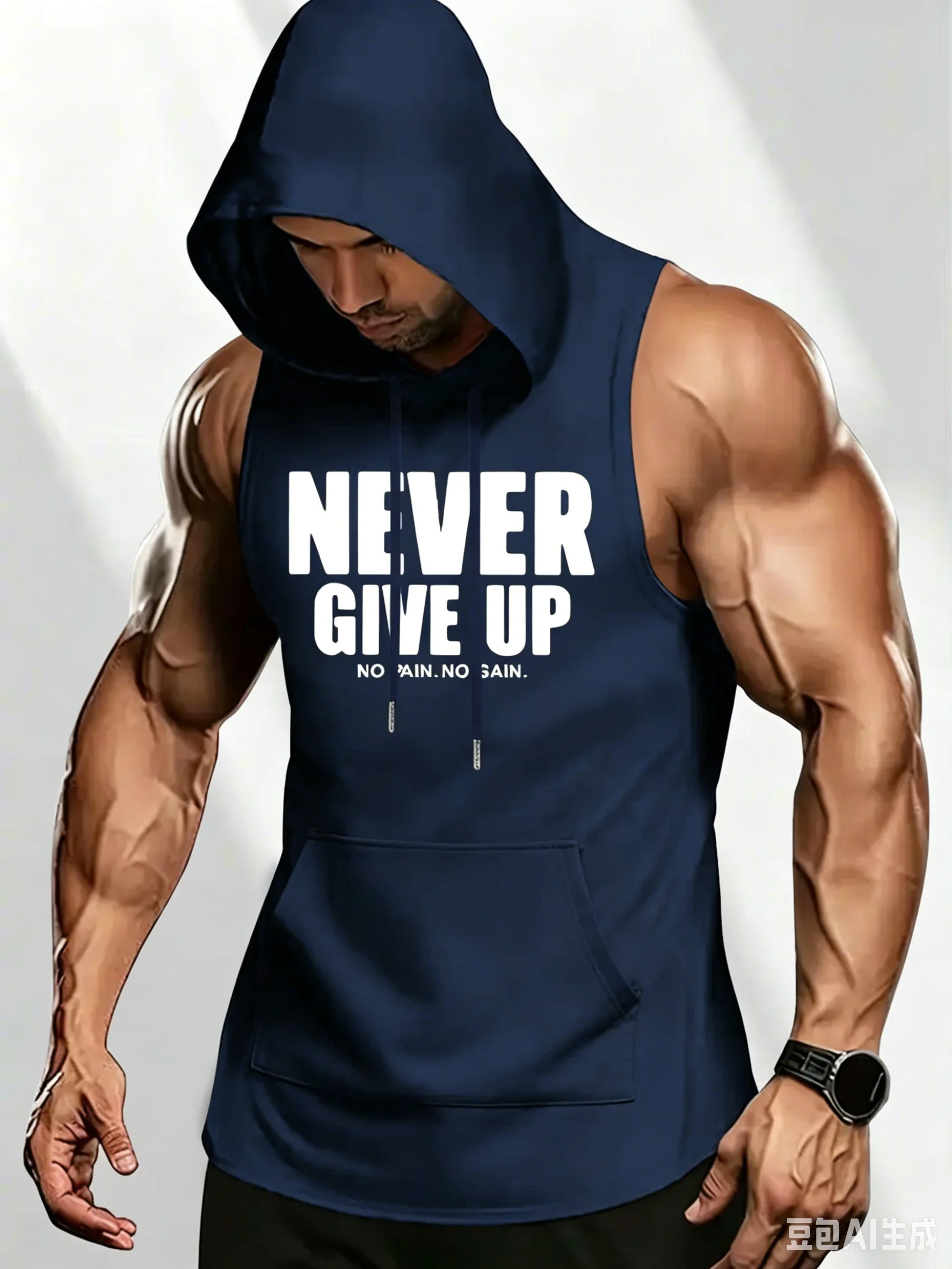 Outdoor Sport Hoodie - Ärmelloses Kapuzen-Tanktop mit Old-School-Gym-Print für Herren