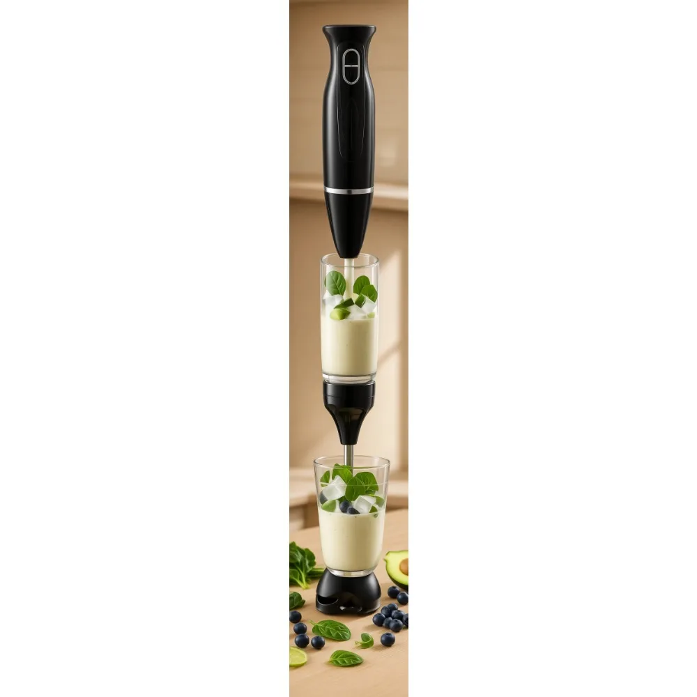 

Погружной блендер 300 Вт, 2 скорости, со съемными лезвиями для смузи, детского питания, супов, цвет: угольный