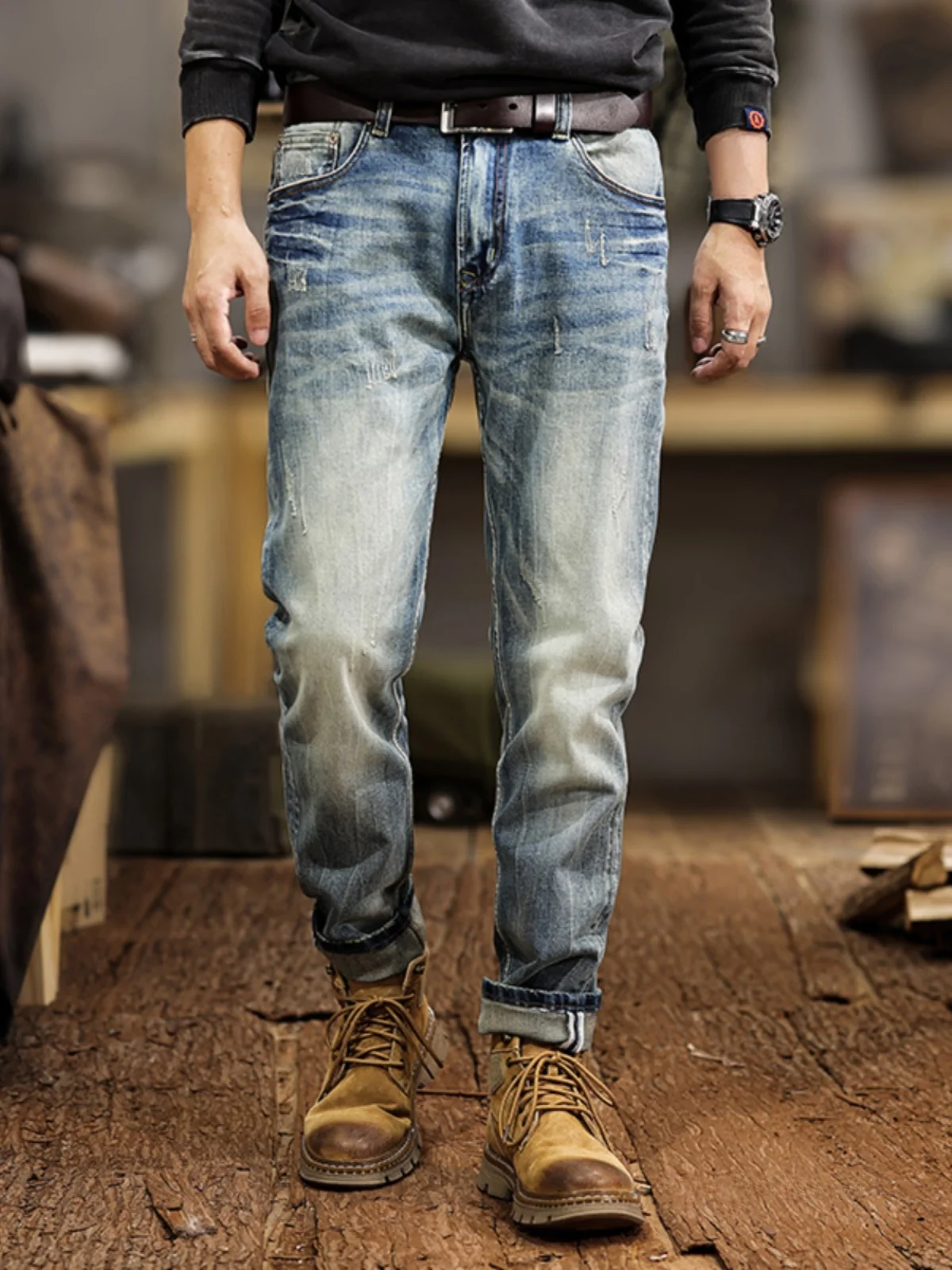 

American Sle Heavyweight Retro Waed Jeans Men's Trendy Loose Straight Casual Long Pants Autumn Winter New Arrival