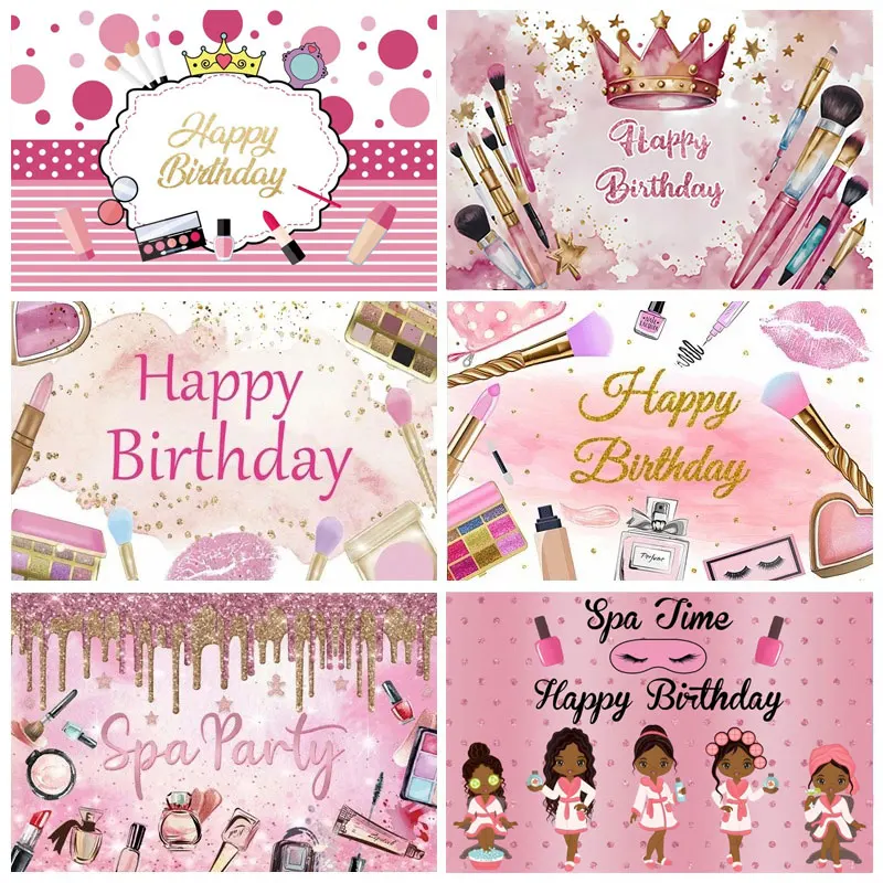 Spa Party Theme Custom Makeup Girl Sexy Lady Women Photography Pink Beauty Princess Sweet Birthday Party Background Banner Decor