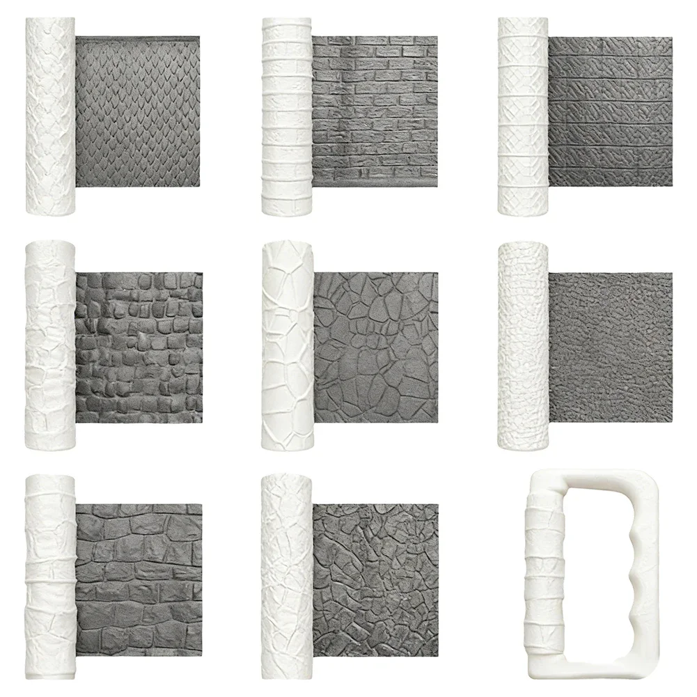 9 Piece Texture Roller Set For Clay Artists Featuring Road Stone Wall And Brick Patterns For Modeling And Sculpting